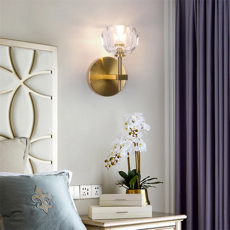 Modern Crystal Sconce Lamp G9 Wall Sconce Aisle Door Front Lights Sleeping Copper Wall Lights Bedside Lamp For Bedroom Fixtures