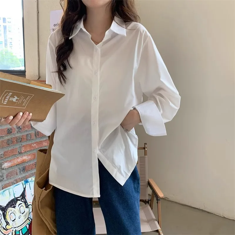 

White Casual Long Sve irt Women's Spring Autumn New Design Sensation Inner Wear Chic Top Women's Loose Fit Polyest...