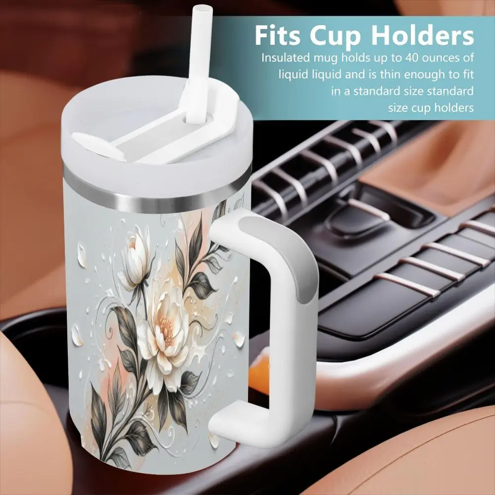 40Oz Stainless Steel Insulated Tumbler with Handle And Straw, Multi-Color Options, Double-Wall Vacuum Insulated Travel Mug Keeps Drinks Cold for 12H And Hot for 6H, Leak-Proof Lid, Perfect for Home Office Car Camping, Ideal Gift for Friends Family
