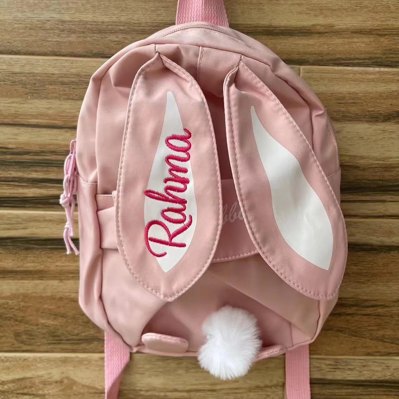 Personalized Embroidered Rabbit Ears School Backpack, Custom Student Name Bag, Solid Color Rabbit Ear Bag, Custom Birthday Gift