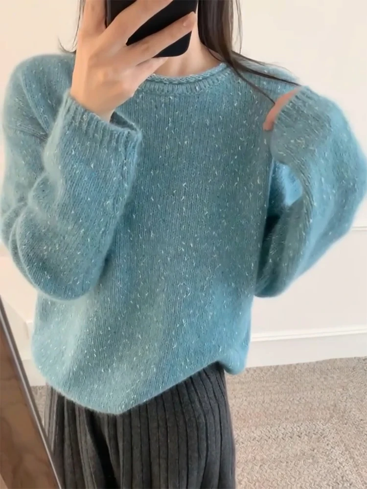 

Korean Sle Lazy Soft Cozy round Ne Knitwear Autumn Winter New Large Size Ele Slimming Top Women's Faion Casual