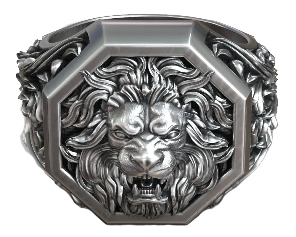 

21g 3D Lion Head Royal Baroque Pattern Signet Mens Rings Customized 925 Solid Sterling Silver Many Sizes 7-12