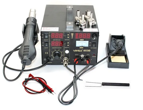 853D Solder station Multifunction SMD/SMT rework station, hot air gun soldering iron DC power supply