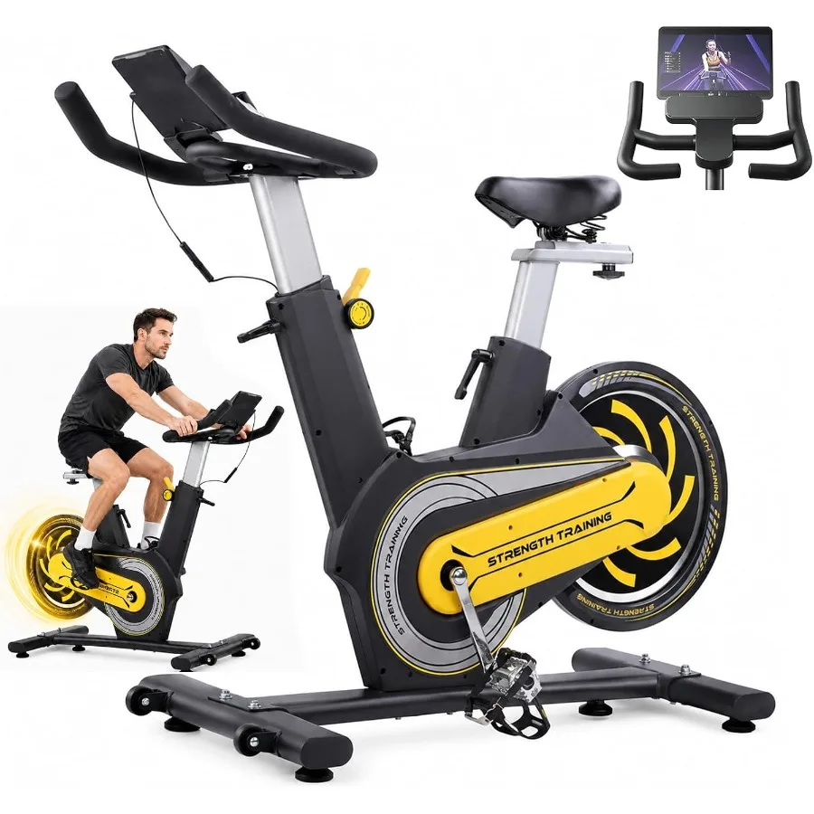 Magnetic Exercise Bike for Home, Indoor Cycling Bike with Adjustable Resistance, Tablet Holder, Adjustable Seat Handlebars, Qui