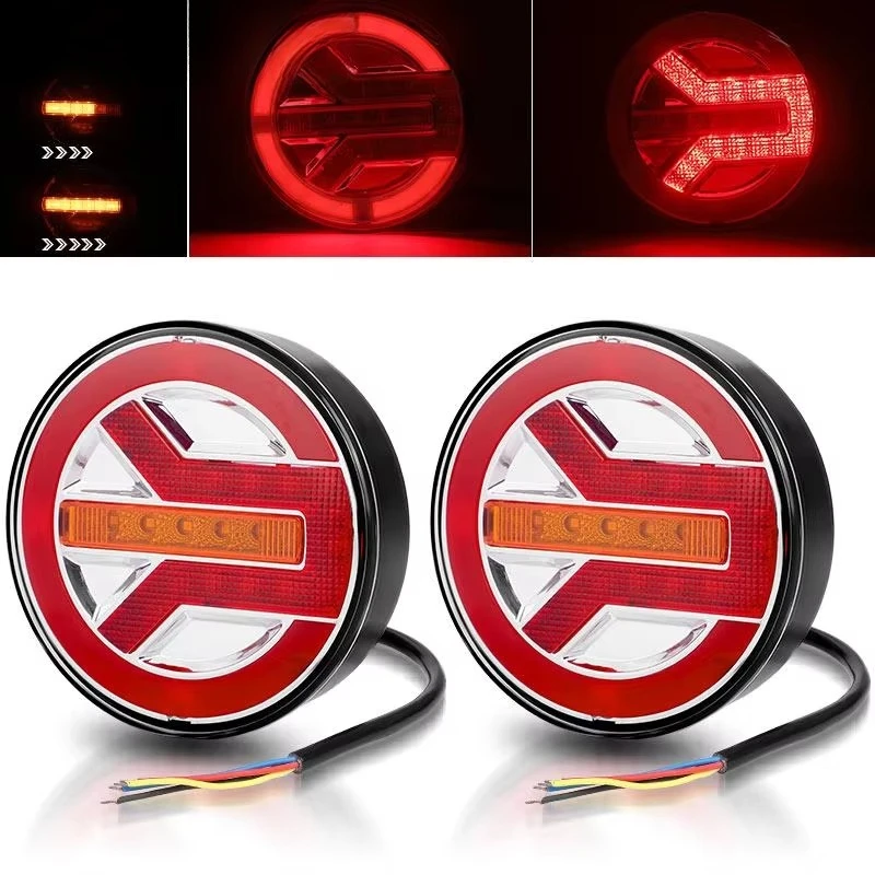 Round Rear Lights Trailer LED Taillight 12V 24V Truck Tail Lamp Dynamic Turn Signal Light for Caravan Van Bus 4x4 Pickup Lorry