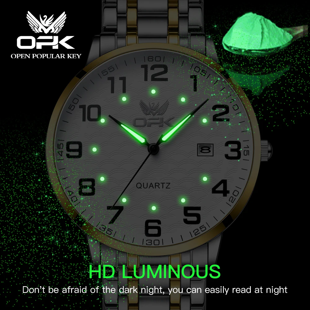 Opk 6006 Quartz Horloge Voor Paar Mannen En Vrouwen Luxueus Merk Lover 'S Horloge Waterdicht Lichtgevend Roestvrij Staal Polshorloge Cadeau