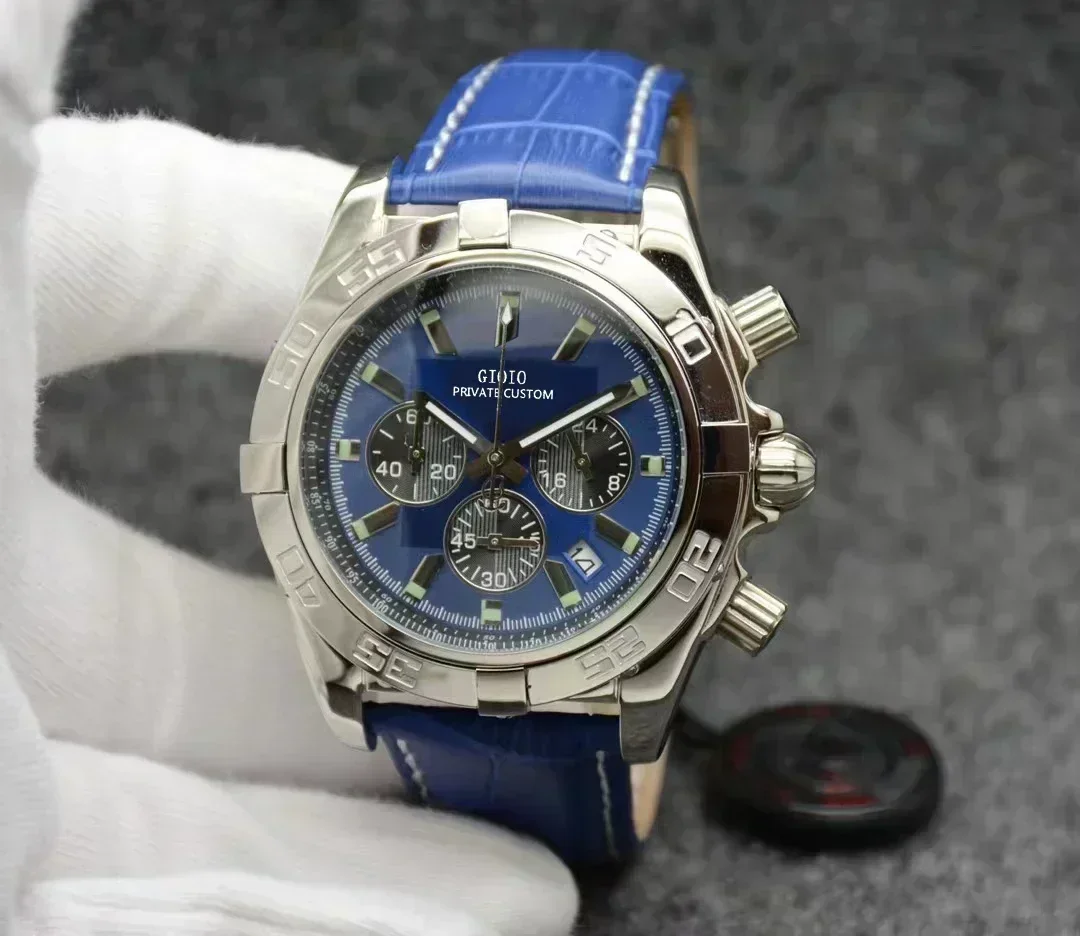 Luxury Mens Quartz Chronograph Watch Black Blue Stainless Steel Luminous Sapphire Gold Silver