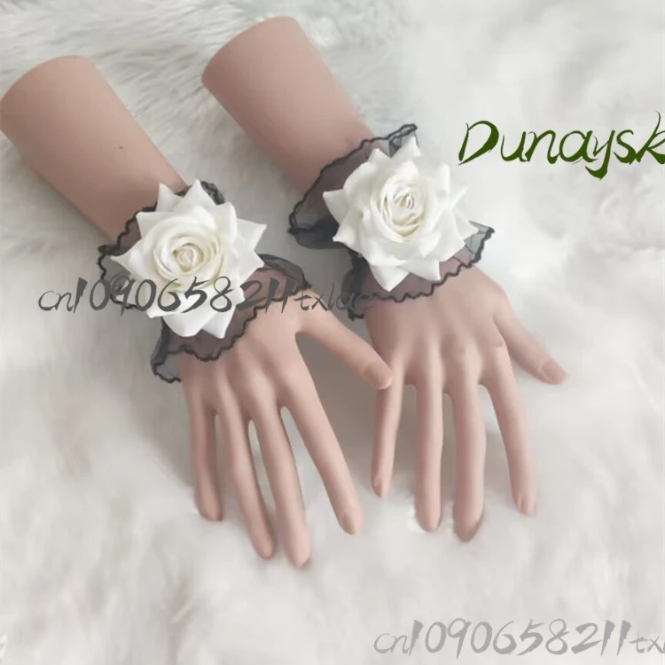 Punhos de pulso Lolita – Acessórios de mão elegantes com flores de renda, meninas doces (finetes de manga vintage, blusa romântica, enfeites de vestido