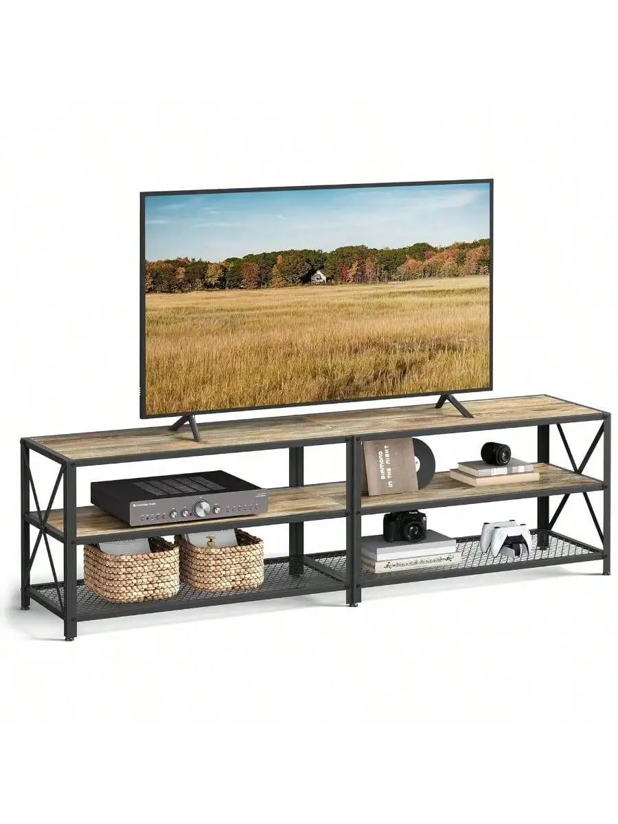 

VASAGLE TV Stand, TV Console For TVs Up To 75 Inches, TV Table, 70.1 Inches Width, TV Cabinet With Storage Shelves, Steel Fra