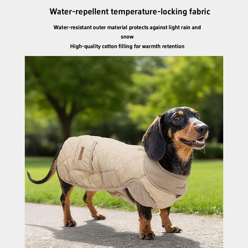 Dachshund Dog Winter Coat with Belly Warmer Thermal Fleece Lined Vest for Long Body Dogs Outdoor Warm Jacket with Snap Buttons