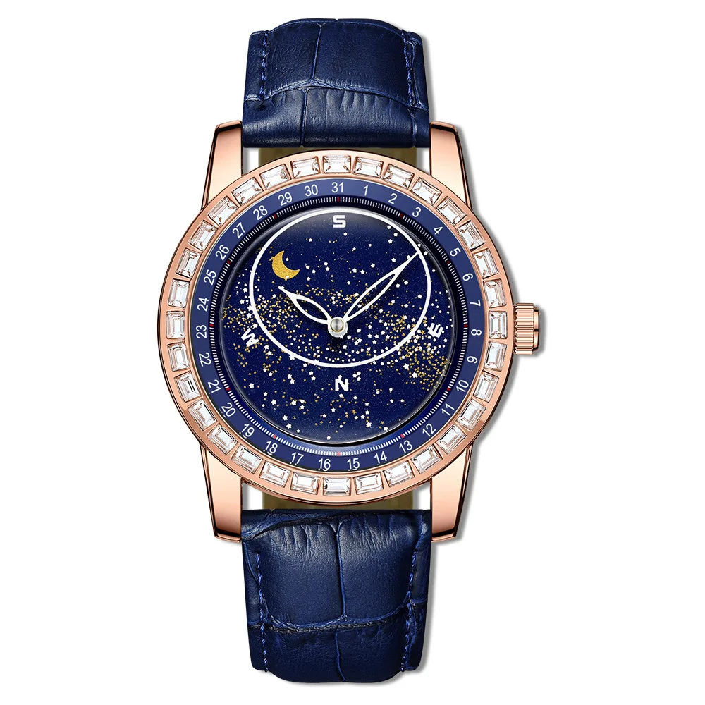 

Elegant New Fashion 2024 Rotating Starry Sky Disk Diamond Watch Men's Fashion Sun Moon Star Waterproof Night Light Wrist Watch