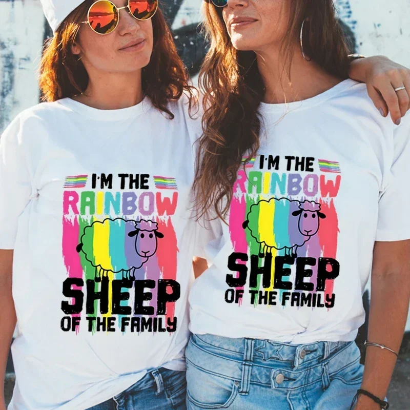 Tees I'm Rainbow Sheep of The Family Print T Shirt Lesbian Lovers Tshirt Lovely Tops Y2k Funny Pride Month T Shirts