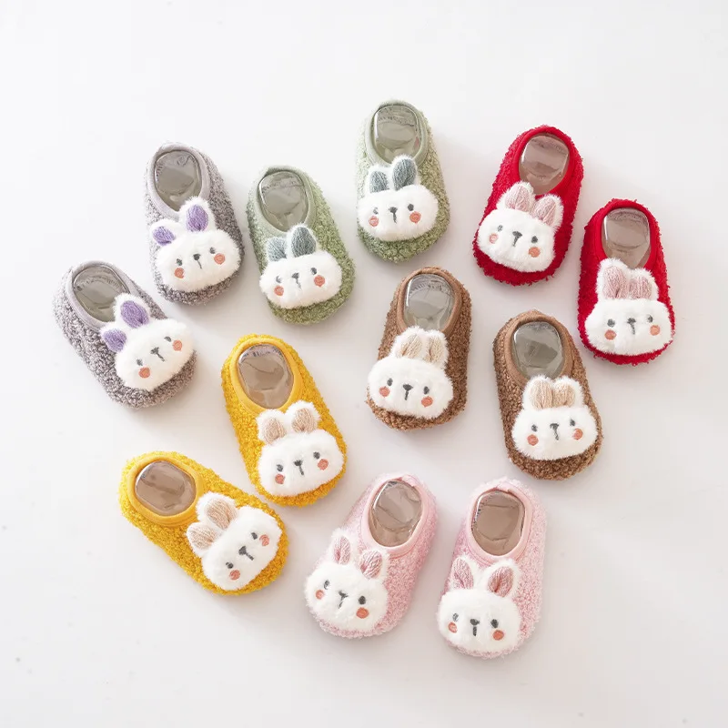 Cartoon Rabbit Baby Floor Socks Kids Plush Slippers Toddler Warm Shoes Children Soft Non-slip Prewalkers Indoor Home Slippers