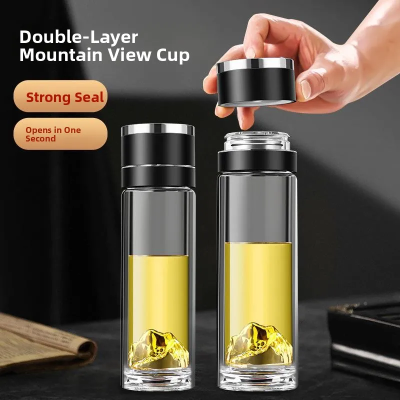 

Business Men's Double Layered Insulated Glass Tea Water Bottle High Water Boro Silica Borosilicate Car Cup Office Tea Brewing