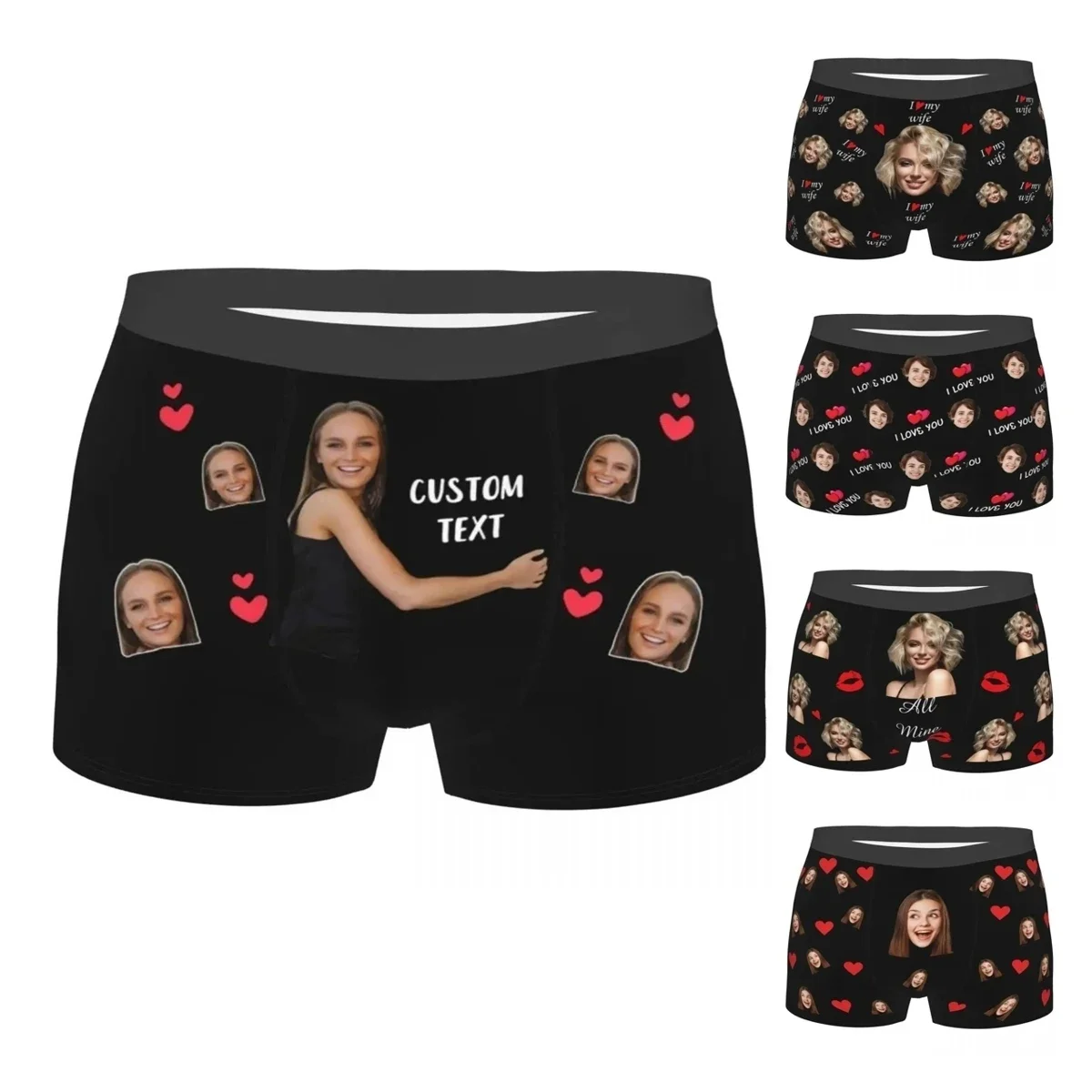 Custom Personalized Face Photo Men\'s Long Underwear Valentine\'s Day Gift Boxer Shorts Panties Breathable Underpants for Homme