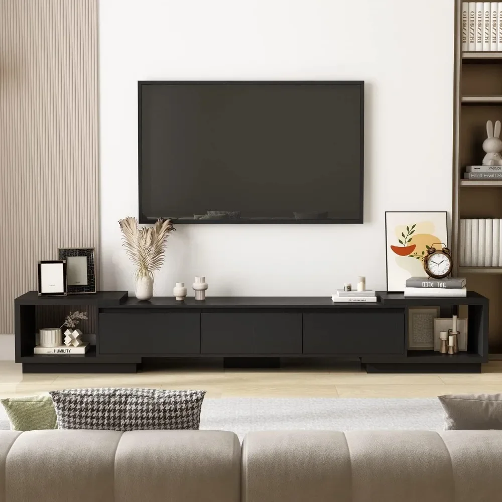 Console with 3 Drawers, Modern Extendable TV Stand in Stretch for TVs up to 120