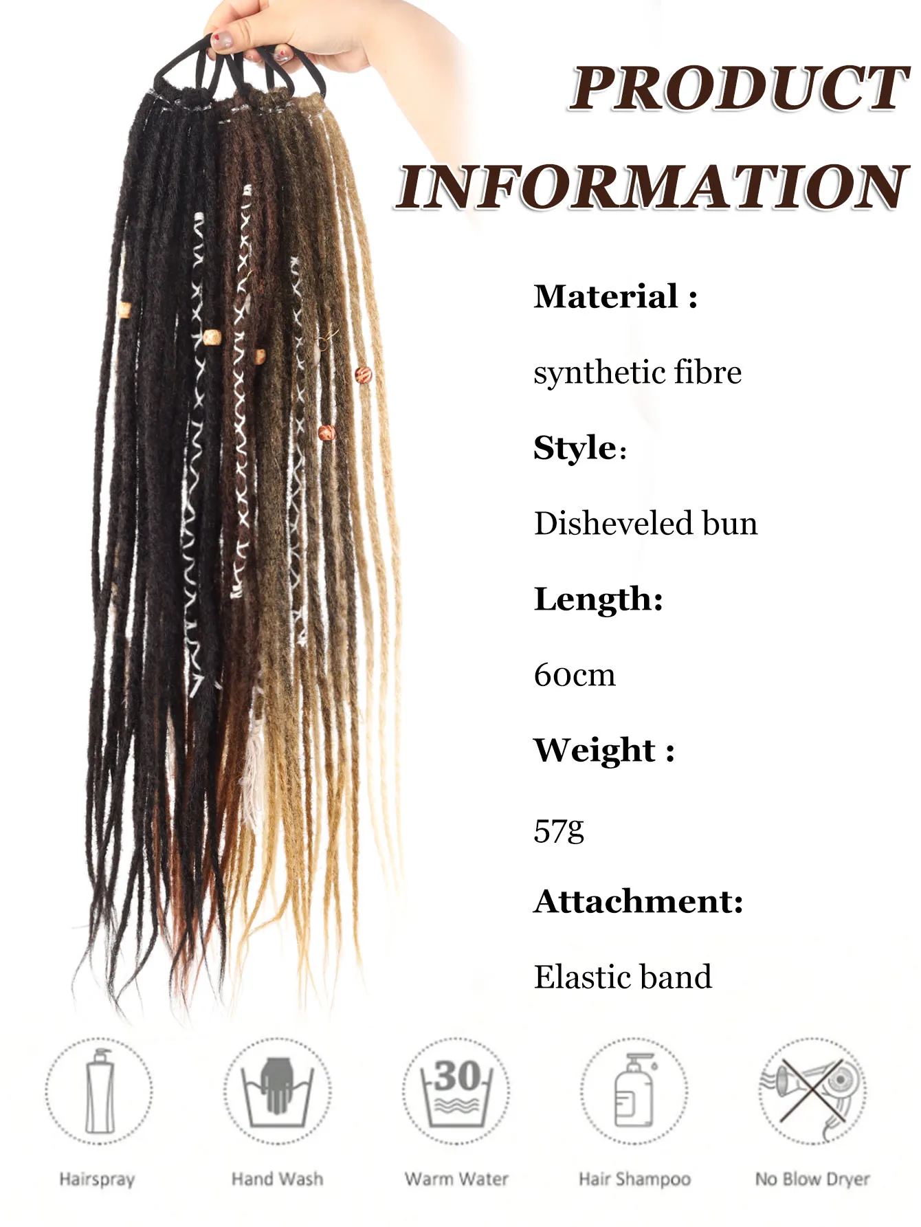 LM Synthetic Hair Braided Ponytail Wig for Women Elastic Rope Design Textured Dreadlock Style Suitable for Daily Decoration Use