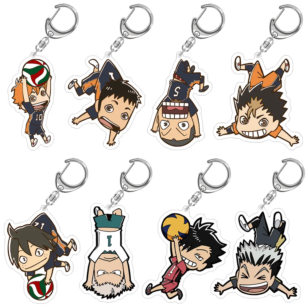 Haikyuu Asahi Azumane Tobio Kageyama Yu Nishinoya Kenma Kozume Ryunosuke Tanaka Kawaii Chibi anime llavero acrílico colgante de bolso