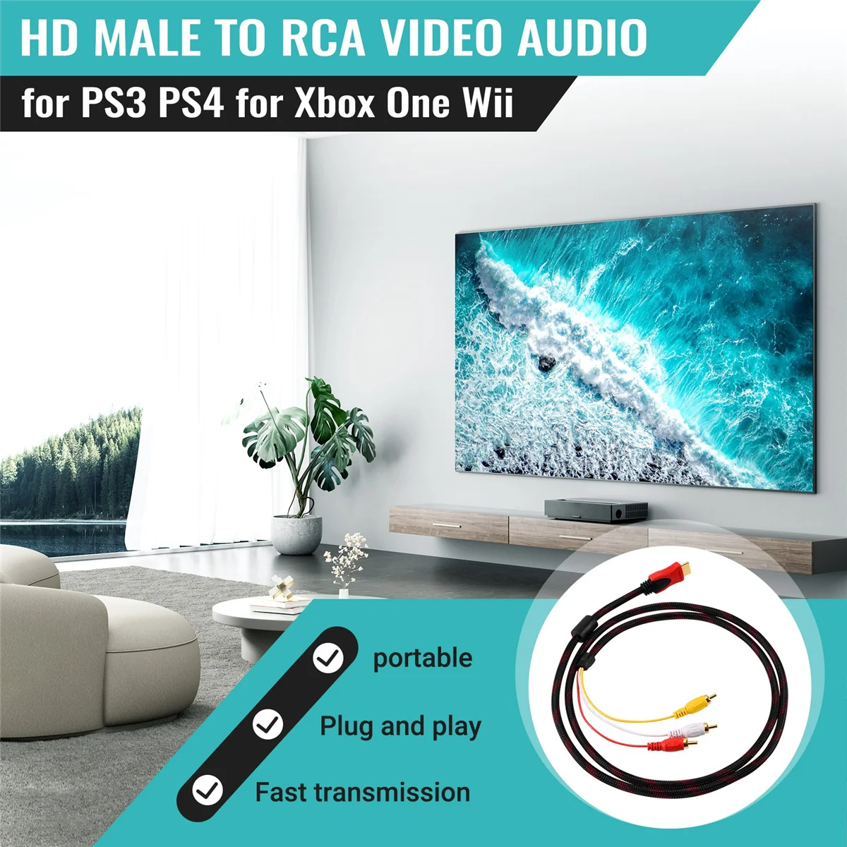 Male to Video Audio AV Cable Adapter for for ,Newest