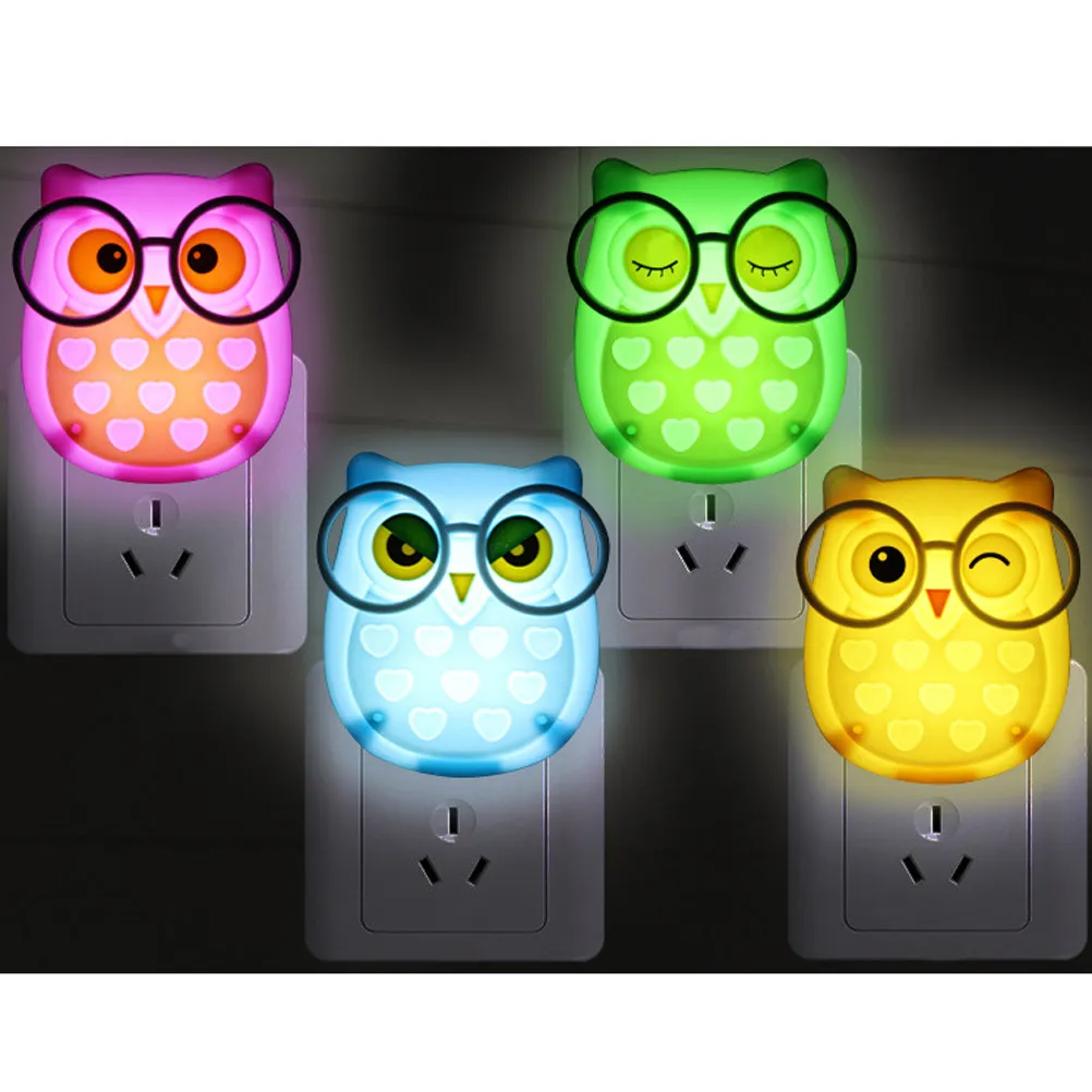 2pcs Owl-Shaped Led Night Light Sensor Lamp Plug In Automatic Wall Bedroom Light For -Friendly Nightlight Decor