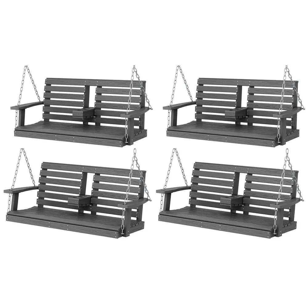 

Outdoor Hanging Patio Swing Chair Set of 4, 2 Seat Bench with Cup Holders, Waterproof for Courtyard amp Garden, 660LBS Weight C