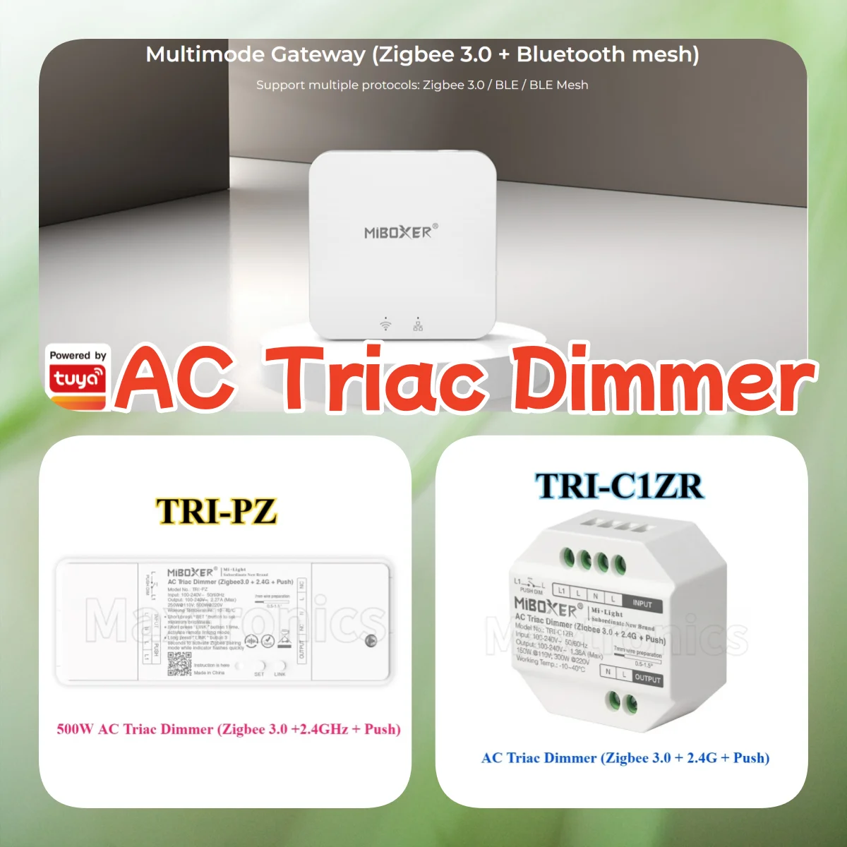 

Miboxer TRI-PZ 500 Вт Диммер триака переменного тока TRI-C1ZR Диммер триака переменного тока AC 110 В 220 В RF Беспроводной пульт дистанционного управления Приложение Wi-Fi Голосовое управление ZB-Box3