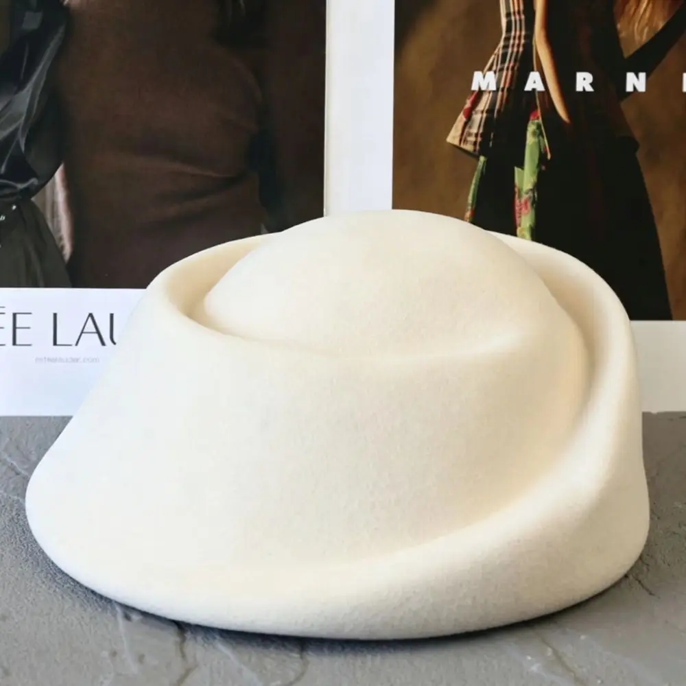 Fashion Hepburn Style Wool Pillbox Hat Elegant Teardrop Beret Hat Fedoras Air Hostess Medicine Box Hat Cocktail Event
