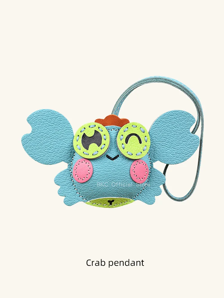 handmade-cute-crab-bag-charm-genuine-goatskin-hand-stitched-waxed-thread-leather-bag-pendant，bag-accessory 