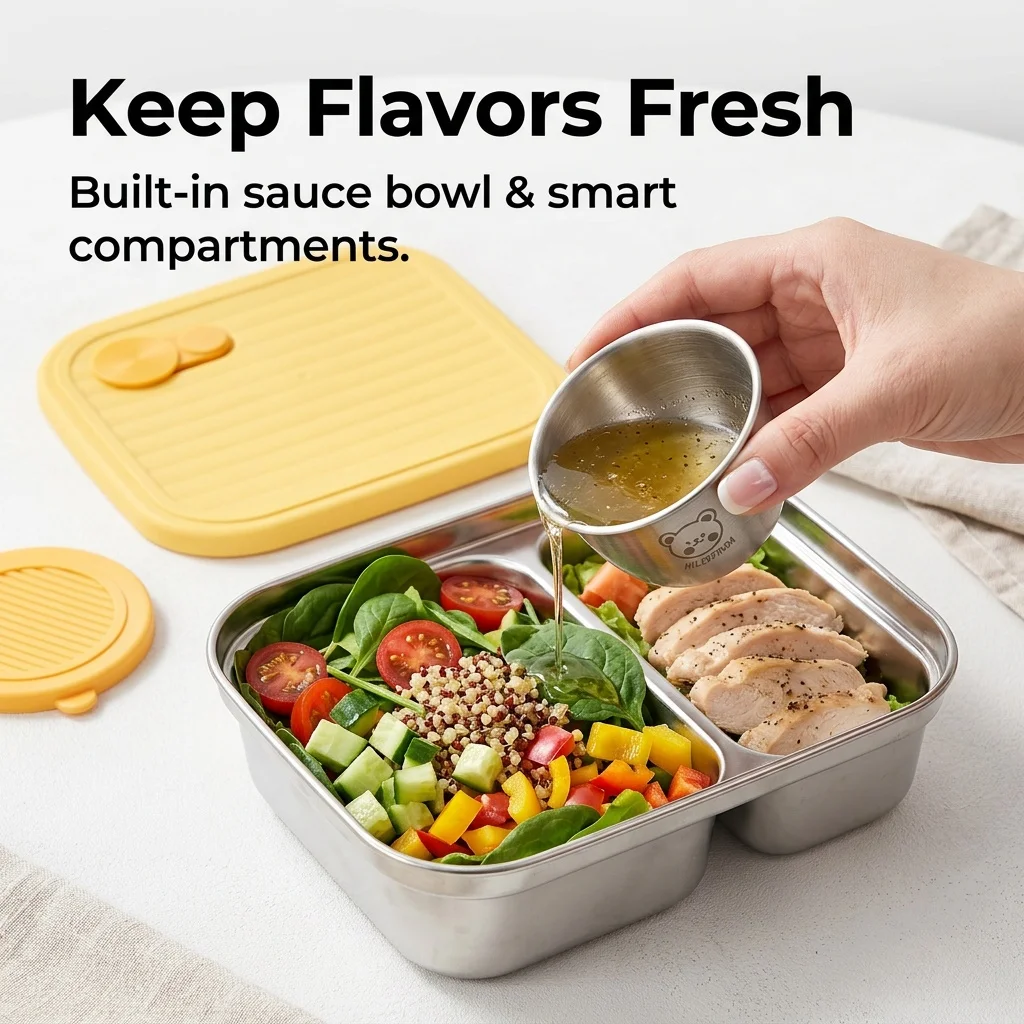 304 Stainless Steel Lunch Container Portable Sealed Lunch Box For Kids Student Fruit Salad Food Storage Container With Sauce Box view 4