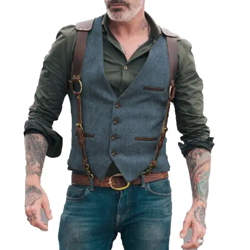 Men's Suit Vest Herringbone V Neck Business Formal Dress Waistcoat for Wedding Suit or Tuxedo - Image 8