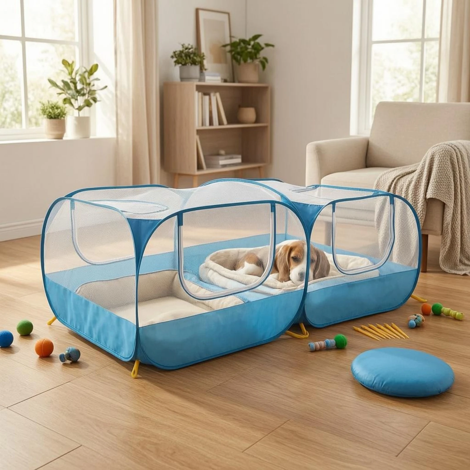 

Foldable Pet Playpen Long-Lasting Material Portable Fold-up Pen Pet Playpen Zipper Door Ground Stakes for Indoor