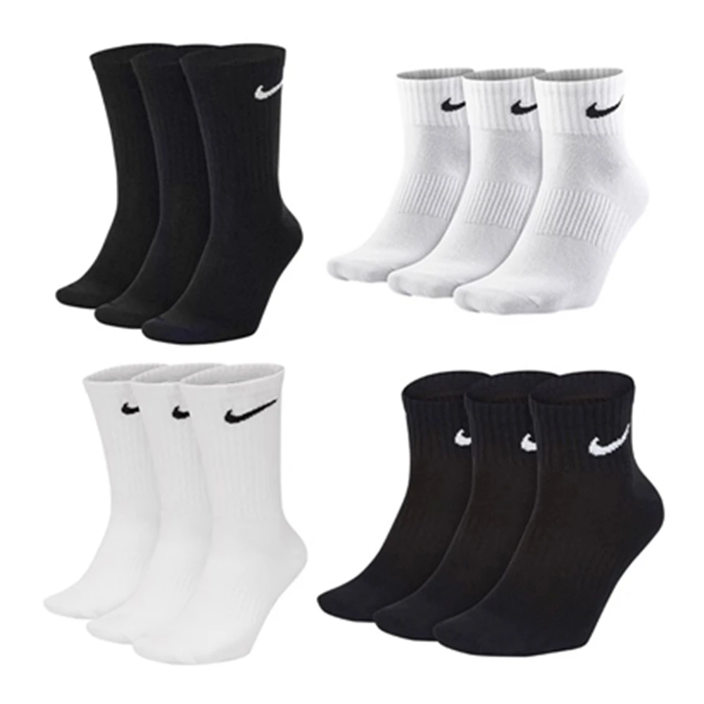 Nike-Chaussettes de sport légères pour hommes et femmes, 6 paires, courtes, blanches, noires, avec traîne moyenne, tailles S, M, L, originales