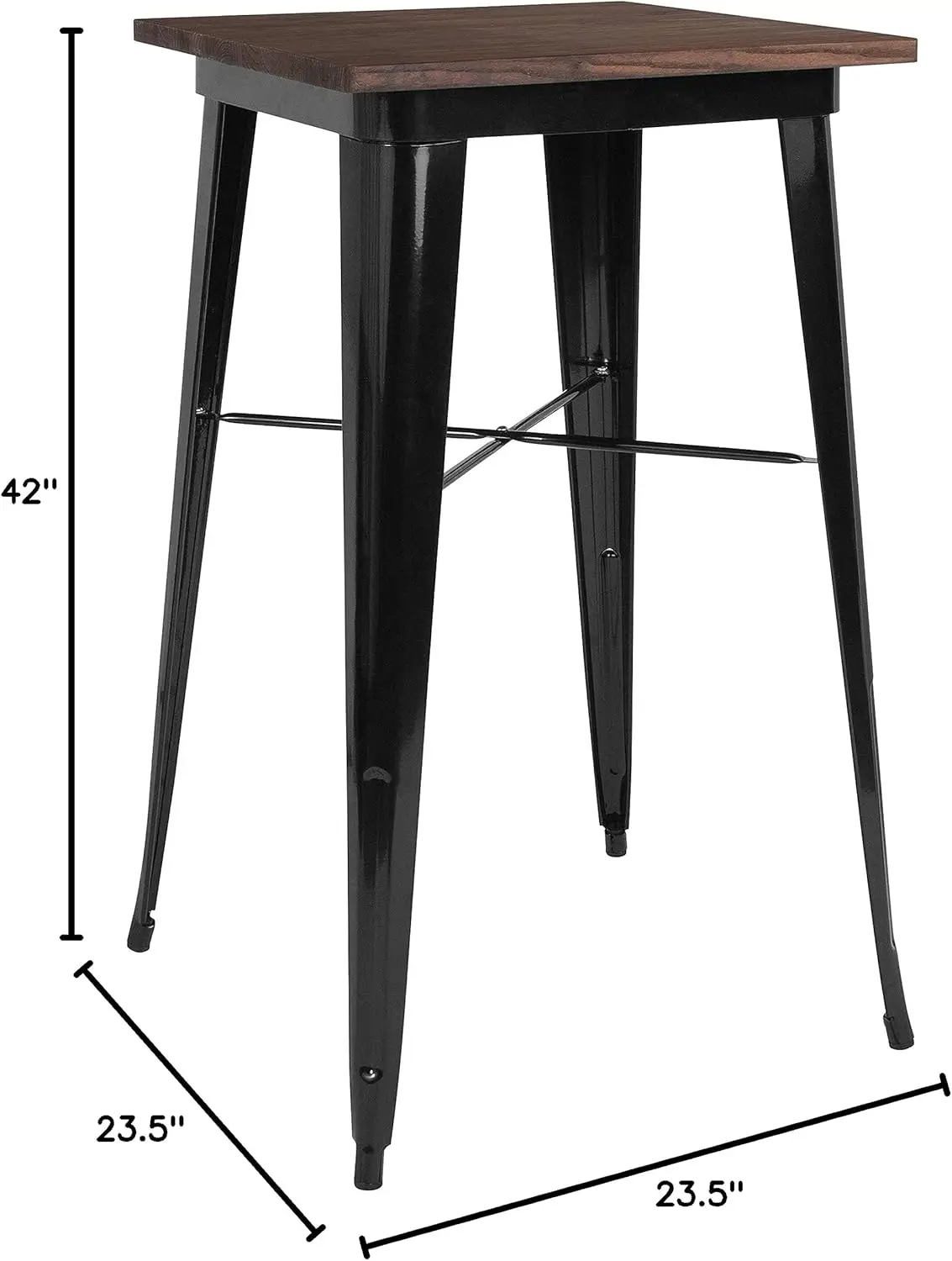 Meja Tinggi Batang Dalam Ruangan Logam Hitam/Kayu Persegi 23,75".