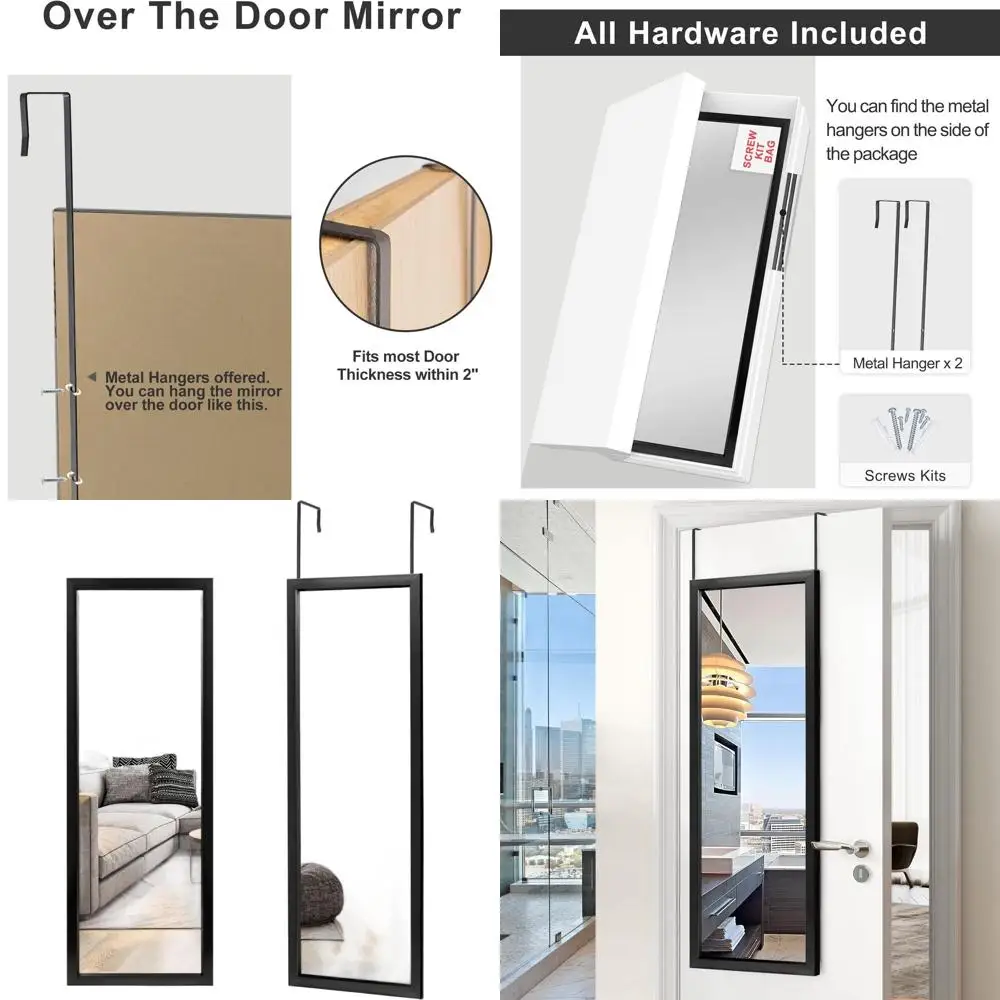 

Full Length Door Mirror, 44x16, Black, Wall or Door Mount, No Stand