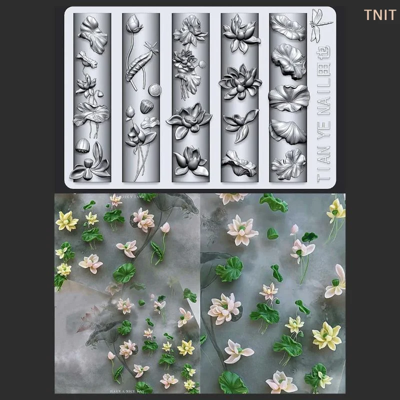 [J] Blumen-Serie 3D Gebogene Nagelform Maiglöckchen Lotusblume DIY Hochtransparente Nagelvorlagen Nagelkunst-Dekor