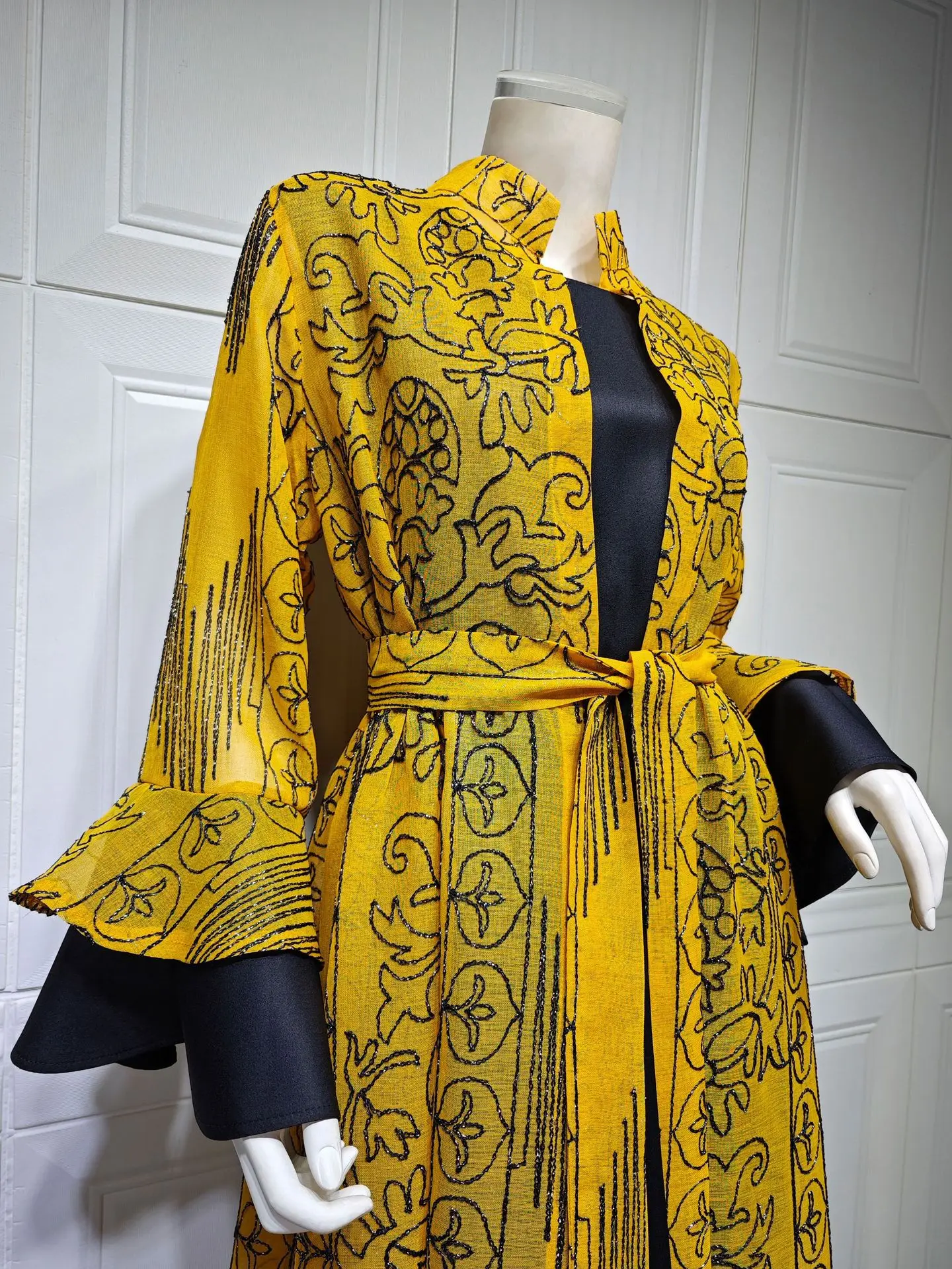 

Uni Muslim Indian Anarkali Suits For Woman Kuwaiti Dubai Daily Party Gown Fashion Long Sleeve Belted Clothing