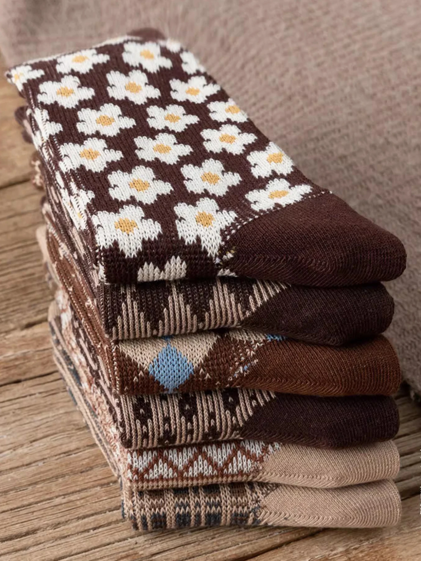 5 أزواج من الجوارب النسائية المريحة من Argyle، مجموعة جوارب قصيرة أنيقة بطبعة زهور، هدية عيد الميلاد، أرضية ناعمة #5