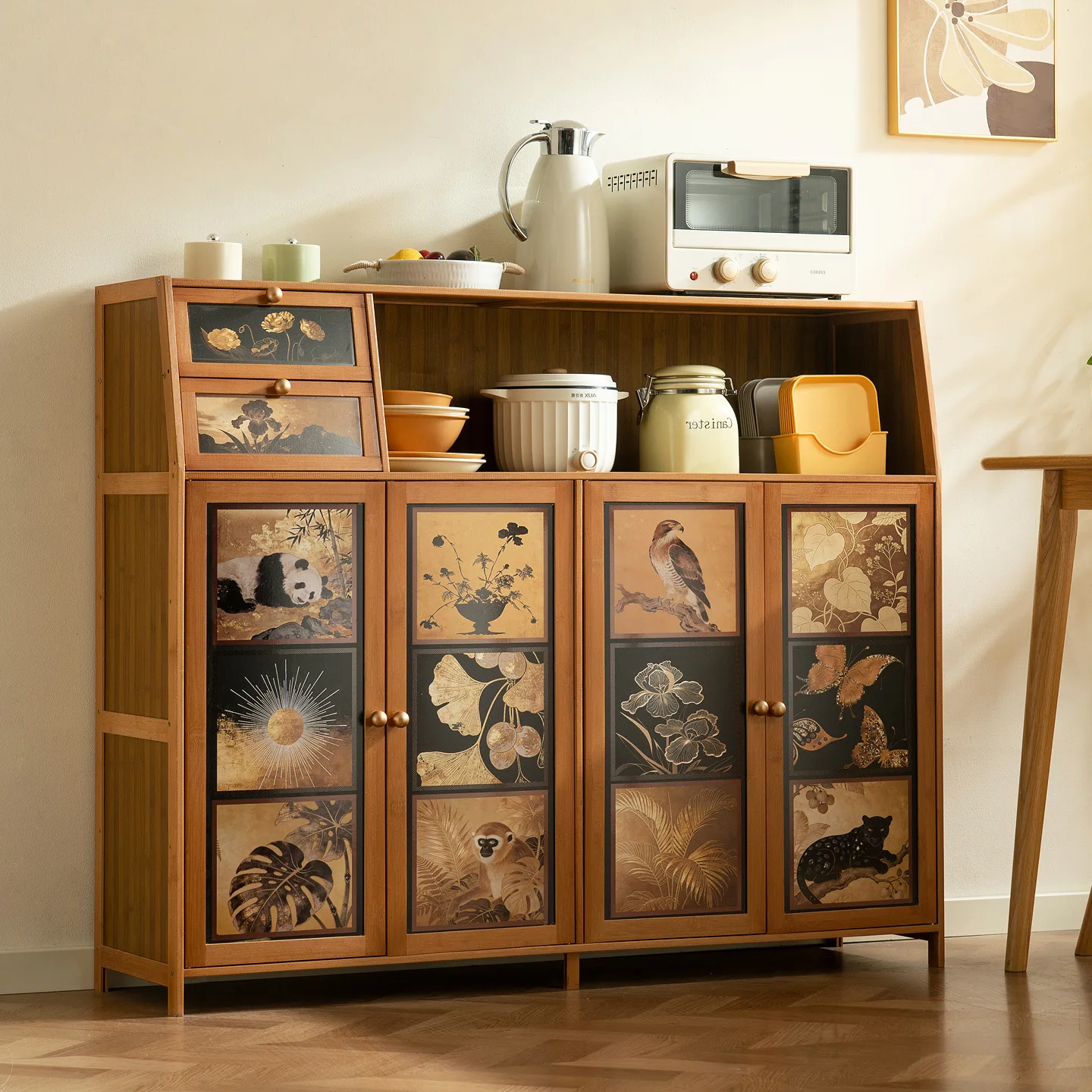 Side cabinet retro side cabinet living room storage cabinet floor-to-ceiling cabinet coffee wall integrated locker tea cabinet