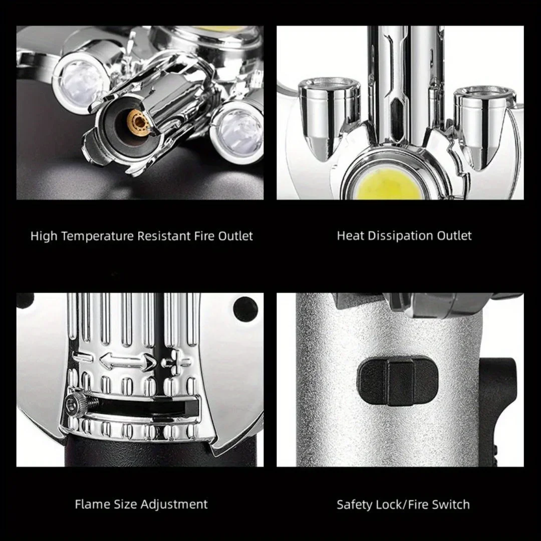 ولاعة غاز معدنية متعددة الأغراض على طراز السيف الضوئي، شعلة نفاثة قوية، ولاعة مقاومة للرياح في الهواء الطلق مع إضاءة COB #2
