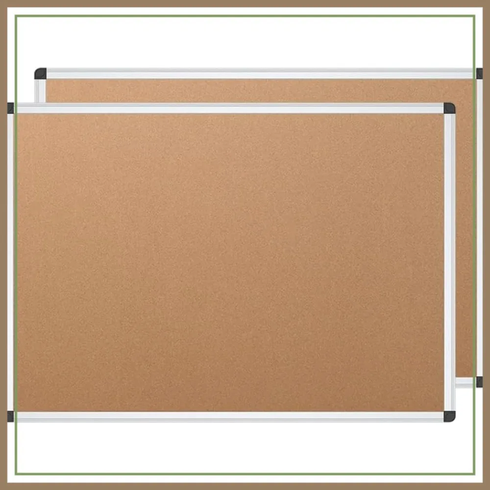 

48x36 Inch Cork Notice Board, 2 Pack, Silver Aluminum Frame, Pin Board for Wall