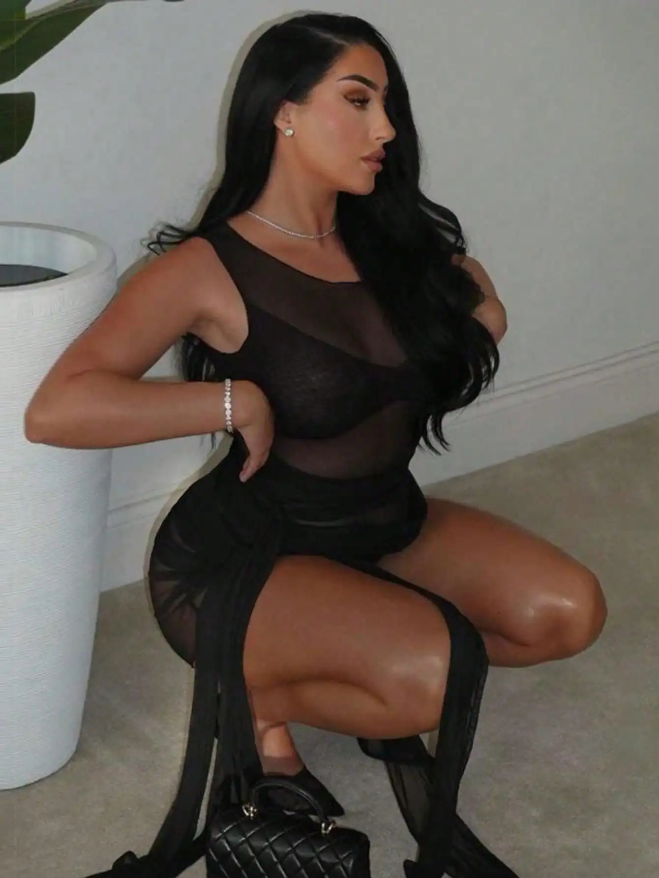 Nieuwe doorschijnende mesh-jurk met ronde hals - Slim Fit Sash Bodycon Mini en elegante sexy stijl