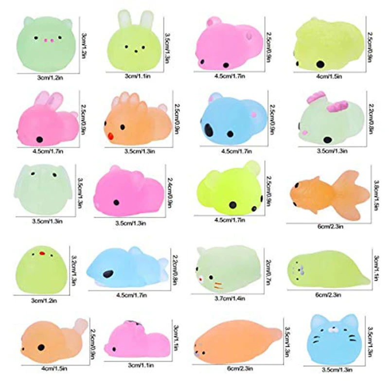 10/30/50PCS Mochi Squishy Toys Glow in The Dark Kawaii Animal Squishies Stress Relief  Anxiety Toys Birthday Gifts for Kids