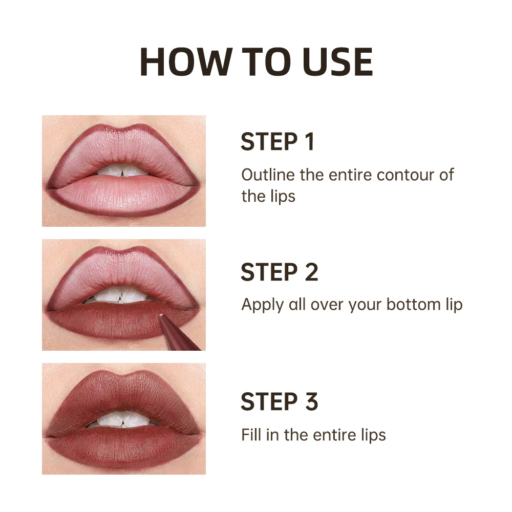 5 Shades Gradient Lip Crayon Matte Velvet Lip Liner Waterproof Non Transfer Smooth Contour Tint Black Brown Long Lasting Daily Lip Makeup Cosmetic view 8