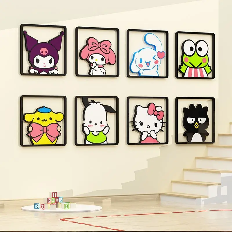 Fai da te auto-assemblaggio Cartoon Sanrio adesivo da parete in acrilico Hello Kitty Melody Kuromi Cinnamoroll Wall Sticker Kids Room Wall Decor