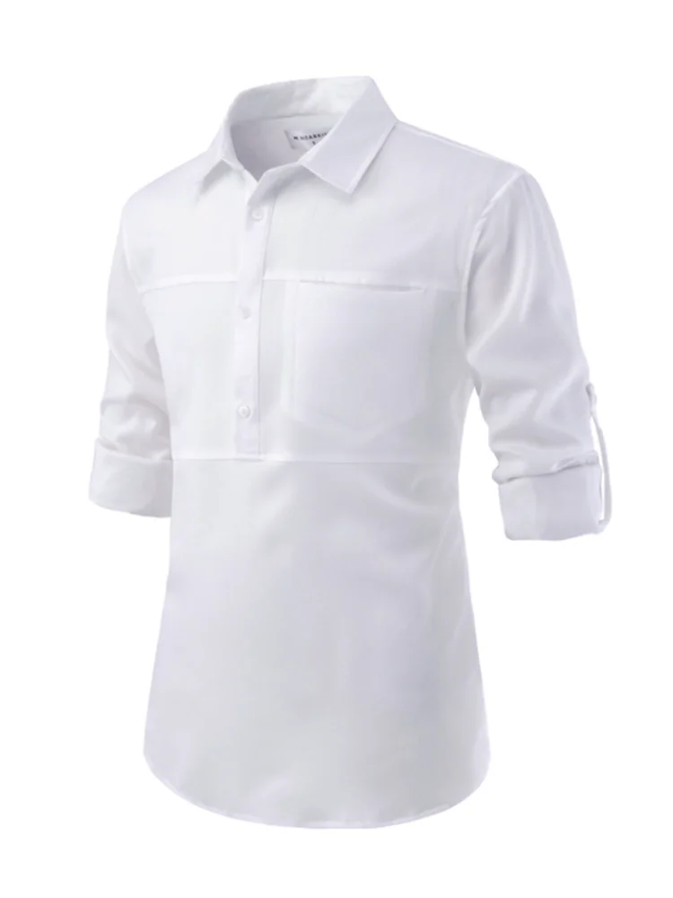 Camisa de manga longa monocromática masculina, slim fit, Elegante, Negócios, Formal, Formal, Forma, Plus Size, Roupas masculinas, Primavera, Verão