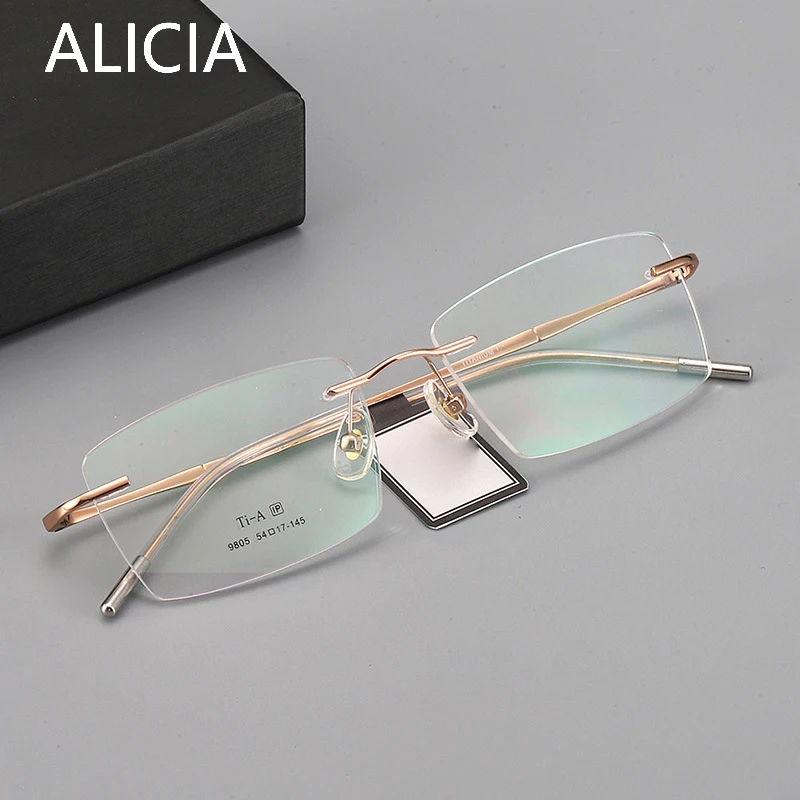 

ALICIA модные роскошные очки без оправы квадратные ультралегкие очки из чистого титана оптические очки по рецепту оправа для мужчин и женщин