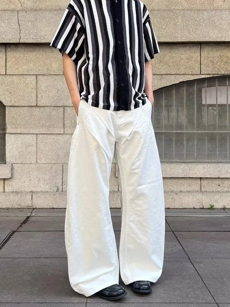 

American Sle Men's Casual Knife Denim Jeans Pred Pleat Loose Fit Straight Leg Vintage Wide Leg Pants