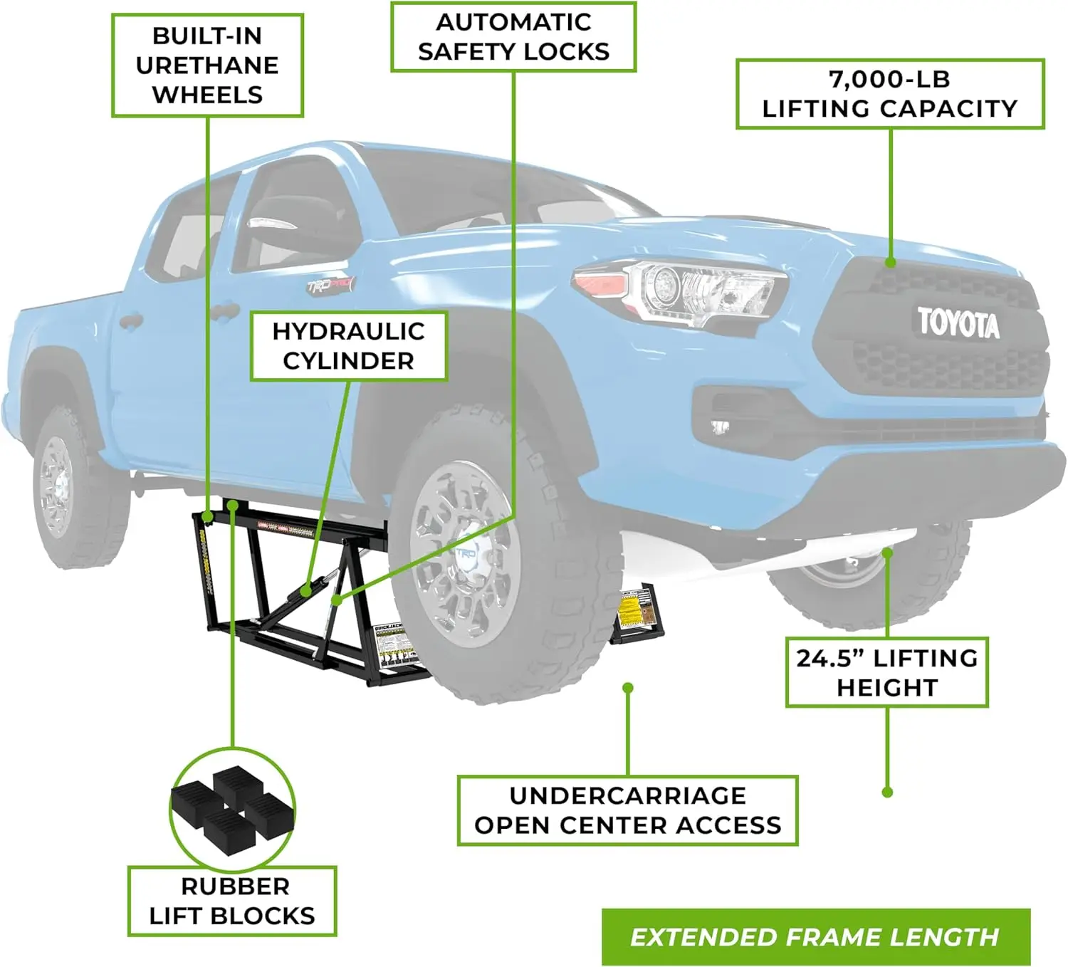 Official QuickJack 7000TLX – 7,000 lb Capacity Portable Lift with Extended Rails and 110V Power Unit for Home,Garage,or Mechanic