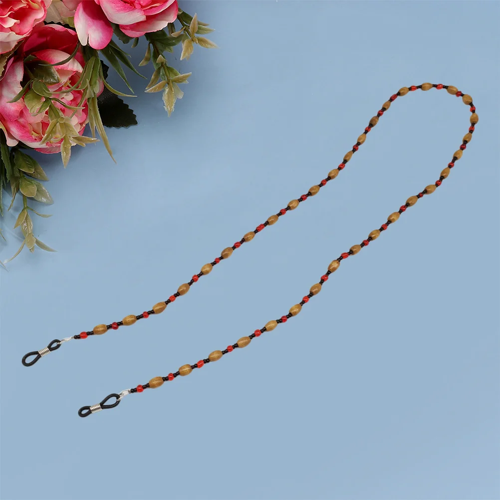 Wood Bead Snake Chain Eyeglass Holder Adjustable Silicone Tips Neck Strap Stable Sunglasses Chain Eyeglasses Holder