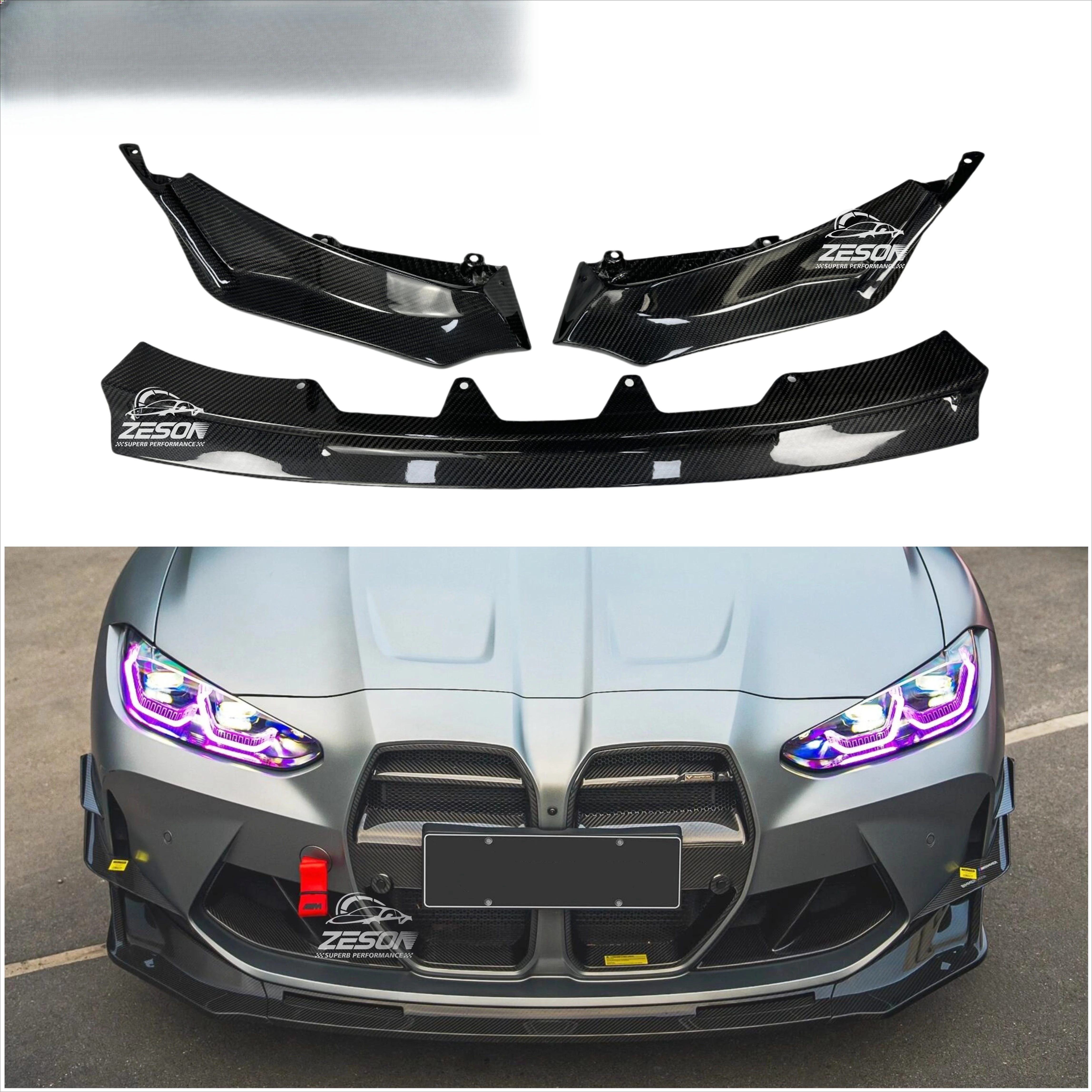 

Dry Carbon Fiber Front Lip Accessory Trim for G80 G81 G82 G83 M3 M4 Real Carbon V Style Upgrade Front Bumper Splitter